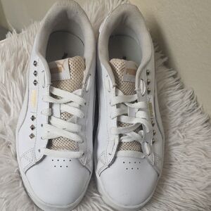 Puma Women's White and Gold Studded Sneakers